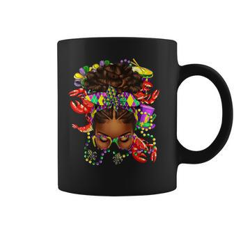Afro Messy Bun Happy Mardi Gras Black Carnival Coffee Mug - Seseable