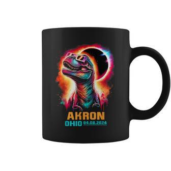 Akron Ohio Total Solar Eclipse 2024 T Rex Dinosaur Colorful Coffee Mug | Mazezy CA