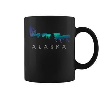 Alaska Sled Dogs Mushing Sled Dog Team Aurora Borealis Scene Coffee Mug | Mazezy