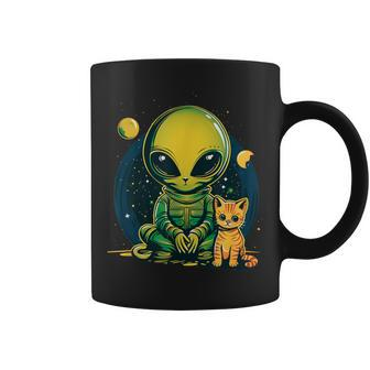 Alien And Cat Cat Selfie With Alien Vintage Ufo Coffee Mug - Monsterry DE