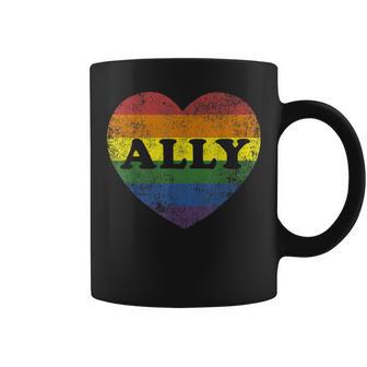 Ally Rainbow Flag Heart For Lgbt Gay Support Rights Coffee Mug - Monsterry