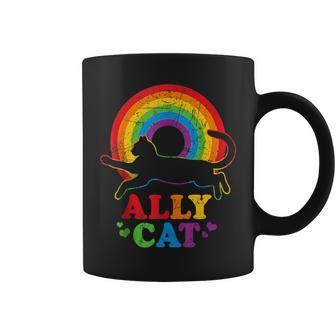 Allycat Lgbt Cat With Ally Pride Rainbow Coffee Mug - Monsterry
