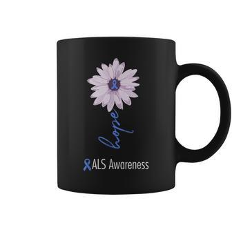 Als Awareness Month Blue Sunflower Ribbon Als Warrior Coffee Mug - Seseable