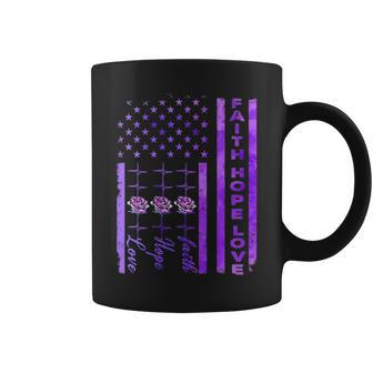 Alzheimers Awareness Faith Hope Love Purple American Us Flag Coffee Mug - Monsterry DE