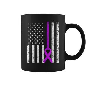 Alzheimers Awareness Support Purple Ribbon American Flag Coffee Mug - Monsterry AU