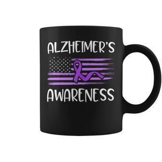 Alzheimer's Disease Awareness Purple Ribbon American Flag Coffee Mug - Monsterry UK