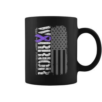 Alzheimers Warrior Vertical American Flag Awareness Ribbon Coffee Mug - Monsterry