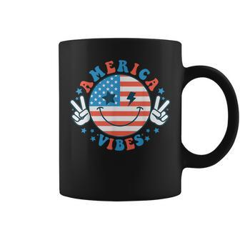 America Vibes Happy Face Smile American Flag 4Th Of July Coffee Mug - Monsterry