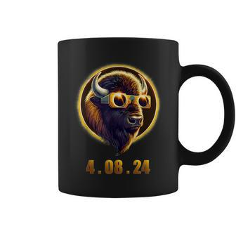 American Bison Buffalo Wearing Glasses Solar 2024 Eclipse Coffee Mug - Seseable