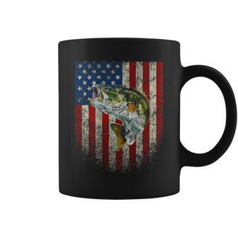 American Flag Print On The Back Bass Fish Fishing Coffee Mug - Seseable
