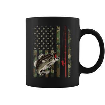 American Flag Fishing Rod Grunge Camouflage Largemouth Bass Coffee Mug - Monsterry CA