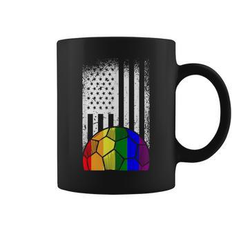 American Flag Soccer Ball Lgbt-Q Rainbow Gay Pride Ally Coffee Mug - Monsterry