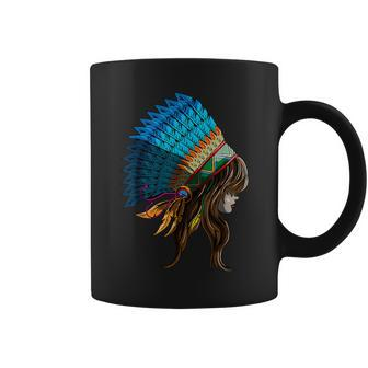 American Indian Beauty Girl Headdress Native Americans Coffee Mug - Monsterry UK