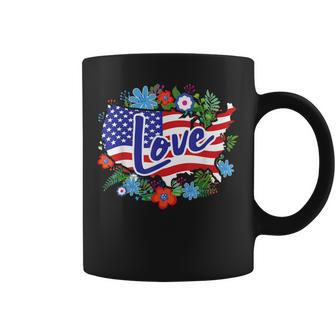 American Pride T Cute Red White Blue Flag And Flowers Coffee Mug - Monsterry
