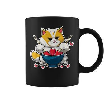 Anime Cat Eating Ramen Noodles With Hearts Valentines Day Coffee Mug | Seseable CA