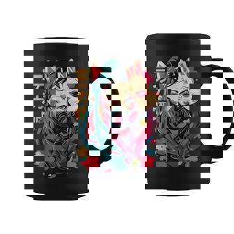 Anime Manga Cyberpunk Aesthetic Techwear Harajuku Kitsune Taza de café - Regaloses