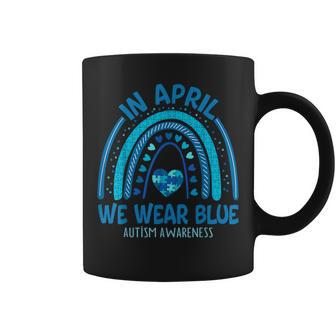 In April We Wear Blue Autism Awareness Puzzle Rainbow Coffee Mug - Seseable