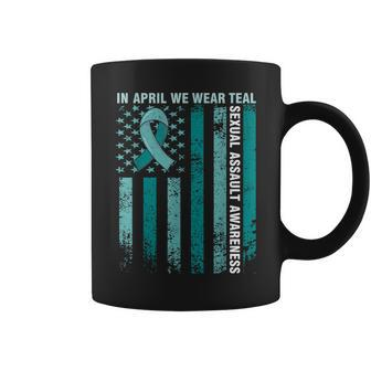 In April We Wear Teal Sexual Assault Awareness American Flag Coffee Mug - Seseable