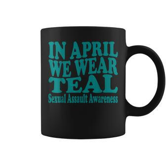 In April We Wear Teal Sexual Assault Awareness Month Groovy Coffee Mug - Monsterry DE