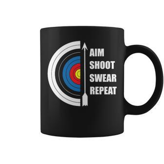 Archery Aim Shoot Swear Repeat Target Arrow Coffee Mug | Mazezy