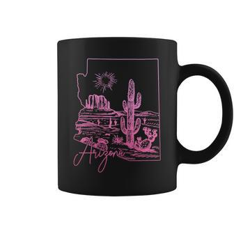 Arizona Az State Map Pride Cactus Pink Vintage Coffee Mug - Seseable