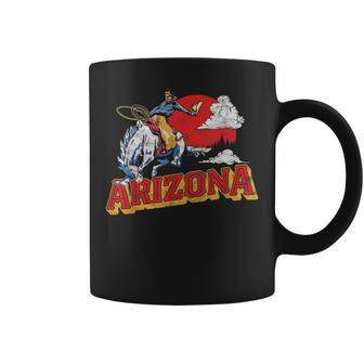 Arizona Retro Bronco Riding Cowboy Vintage Graphic Coffee Mug - Monsterry