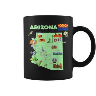 Arizona State Map Us Tourist Attractions Cities Flag Coffee Mug - Monsterry