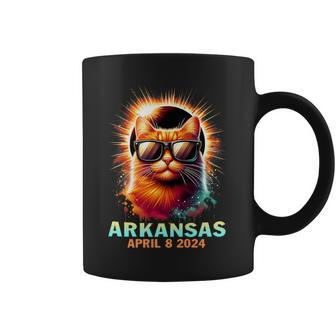 Arkansas Total Solar Eclipse 2024 Cat Wearing Glasses Coffee Mug - Seseable