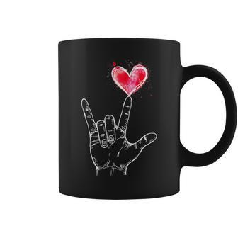Asl I Love You Hand Sign Language Heart Valentine's Day Coffee Mug - Seseable
