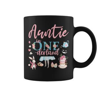 Auntie Of The 1St Birthday Girl Auntie In Onderland Family Coffee Mug - Seseable
