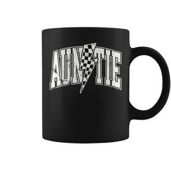 Auntie Hosting Race Car Pit Crew Checkered Birthday Party Coffee Mug - Seseable