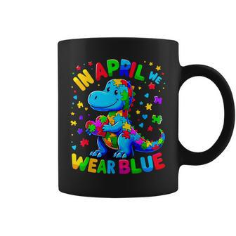 Autism Awareness In April We Wear Blue T-Rex Dinosaur Coffee Mug - Monsterry AU