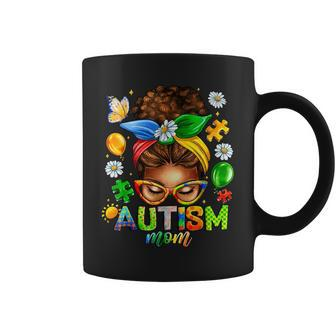 Autism Mom Afro Messy Bun Black Mom Life Coffee Mug - Monsterry DE