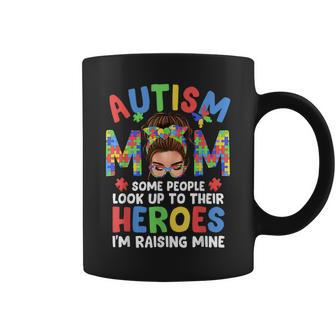 Autism Mom Raising Hero Groovy Messy Bun Autism Awareness Coffee Mug - Monsterry UK