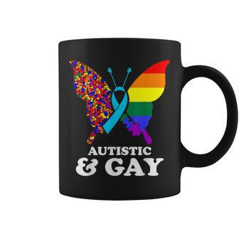 Autistic & Gay Autism Awareness Lgbt Pride Butterfly Autism Coffee Mug - Thegiftio UK