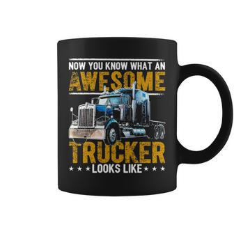 Awesome Trucker American Flag Truck Driver Trucker Hat Coffee Mug | Mazezy CA