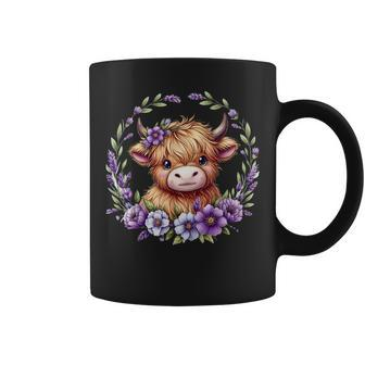 Baby Highland Cow With Purple Flowers Scottish Farm Coffee Mug - Monsterry AU