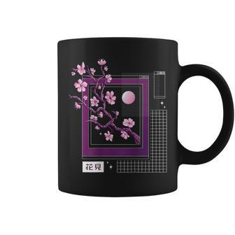 Back Print Techno Vaporwave Japanese Sakura Cherry Blossom Coffee Mug - Seseable