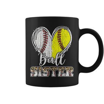 Ball Sister Heart Baseball Softball Sister Coffee Mug - Seseable