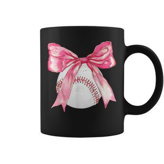 Baseball Mom Coquette Pink Bow Baseball Mama Coffee Mug - Seseable