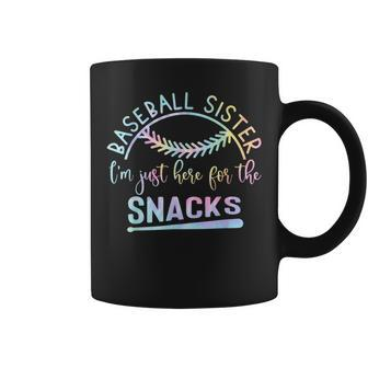 Baseball Sister I'm Just Here For The Snacks Retro B Tie Dye Coffee Mug - Thegiftio