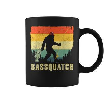 Bassquatch Bass Fishing Sasquatch Retro 80S Fisherman Coffee Mug - Monsterry DE