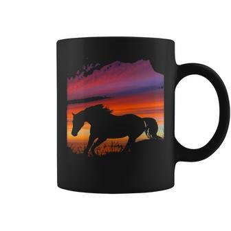 Beautiful Arabian Horse Sunset Silhouette Orange Purple Blue Coffee Mug | Mazezy
