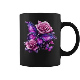Beautiful Butterfly Purple Rose Butterfly Lovers Women Coffee Mug - Seseable
