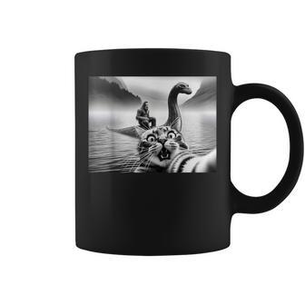 Bigfoot Riding Loch Ness Monster Surprised Scared Cat Selfie Coffee Mug - Monsterry DE