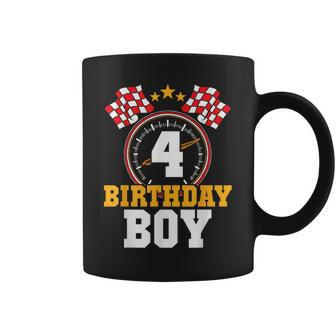 Birthday Boy 4Th Race Car Party 4 Years Old Racing Driver Coffee Mug - Monsterry