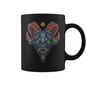 Black Goat Phillip Head Star Hand Drawn Old School Tattoo Coffee Mug - Monsterry AU