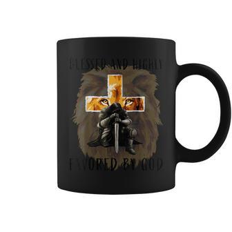 Blessed Favored Christian Religious Messages Lion Saying Men Coffee Mug - Monsterry