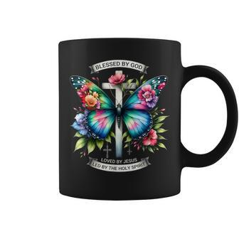 Blessed By God Loved By Jesus Christian Jesus Butterfly Coffee Mug - Seseable