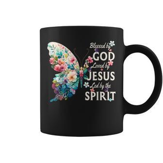 Blessed By God Loved By Jesus Floral Butterfly Christian Coffee Mug - Monsterry DE